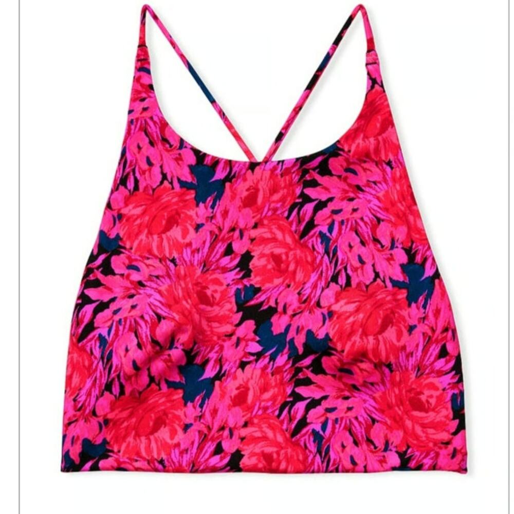 NWT Victoria's Secret Hot Pink Navy Floral Minimum Support Power Lounging Bra L